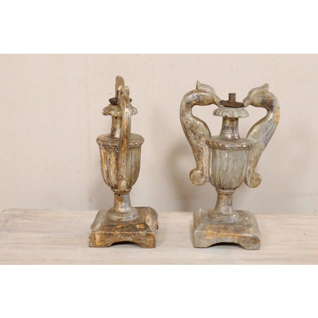 Silver 19th Century Carved Candlestick Urns, Italy - A Pair For Sale - Image 8 of 10