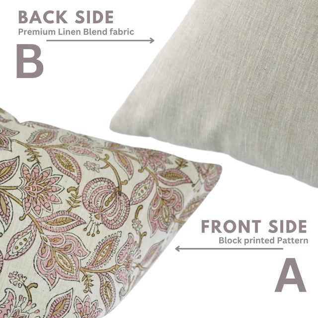 Fabdivine Handmade Linen Blend Pillow Covers 12x20 Inch – Custard Apple Block Print Design For Sale - Image 4 of 9