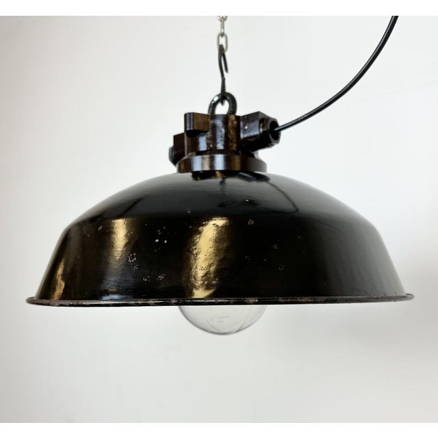 Industrial Black Enamel Factory Pendant Lamp, 1950s For Sale - Image 6 of 18