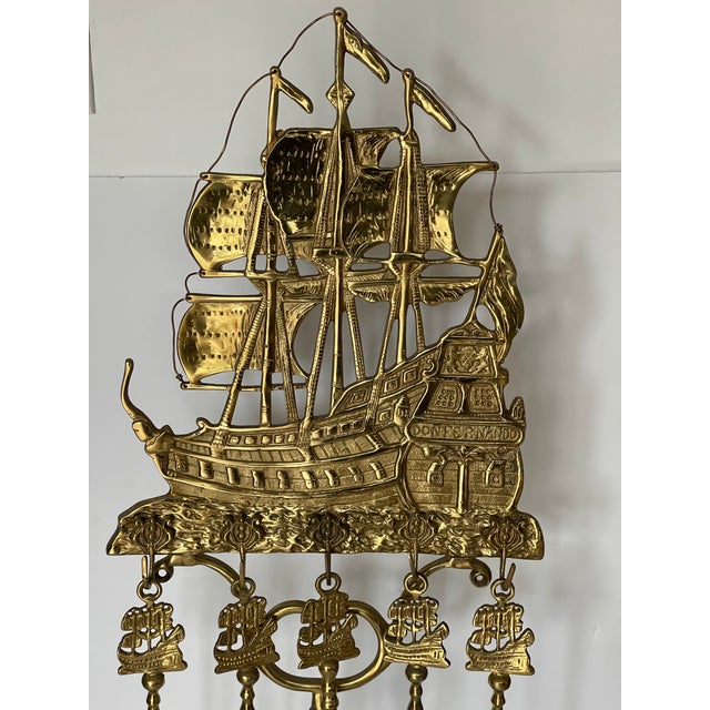 Metal Antique Marine Coastal Heavy Brass Fireplace Tools Set- 6 Pieces For Sale - Image 7 of 10