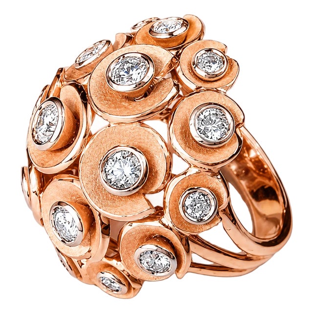 Late 20th Century Size 7 18K Pink Rose Gold Diamond Dome Cocktail Ring For Sale
