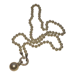 1930s Long Pearl Cz Circle With Pearl Drop