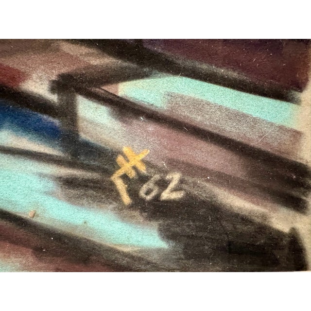 1960s Henry Emil Salloch Original Pastel on Paper Expressionist Village With Tower, 1962. For Sale - Image 5 of 7