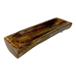 Late 19th C Antique Rustic European French Hand Carved Wood Dough Bowl For Sale