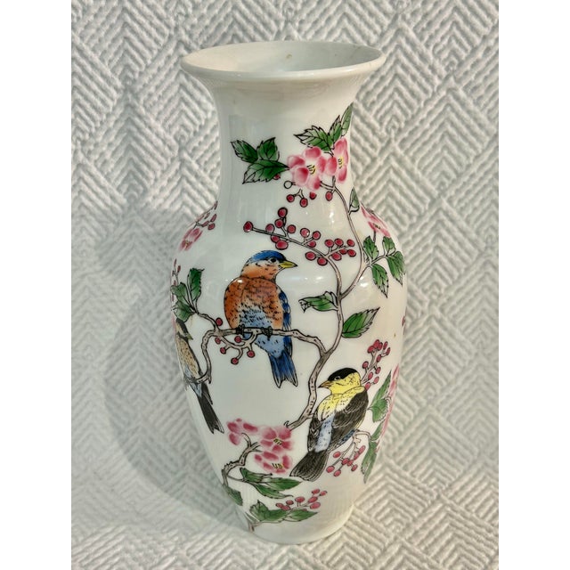 Ceramic Vintage Chinoiserie 10” Porcelain Vase With Birds and Cherry Blossoms For Sale - Image 7 of 7