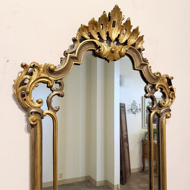Bronze Antique Italian Gilded and Painted Rococo Style Mirror For Sale - Image 8 of 14
