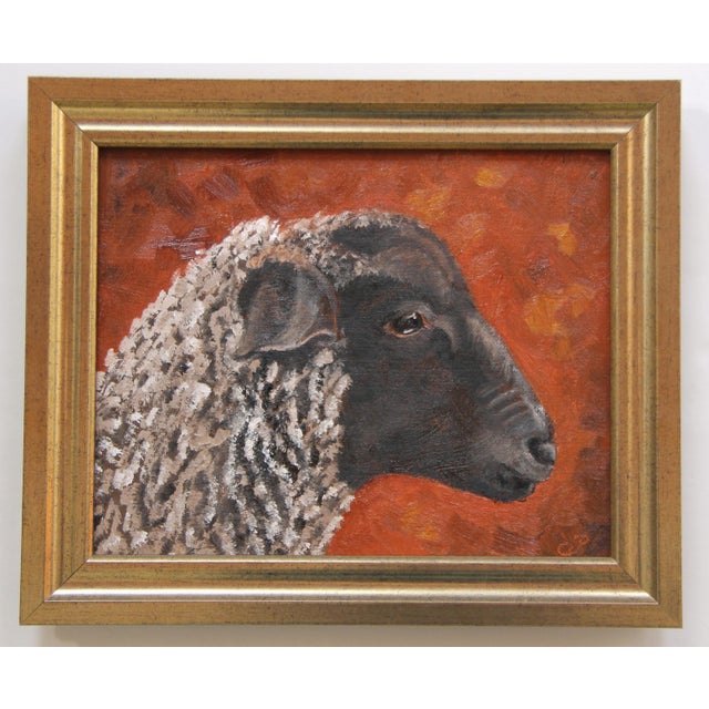 2020s Black Face Sheep Portrait English Traditional Impressionist White Beige Burnt Orange Original Oil Painting Cleo Plowden For Sale - Image 5 of 10