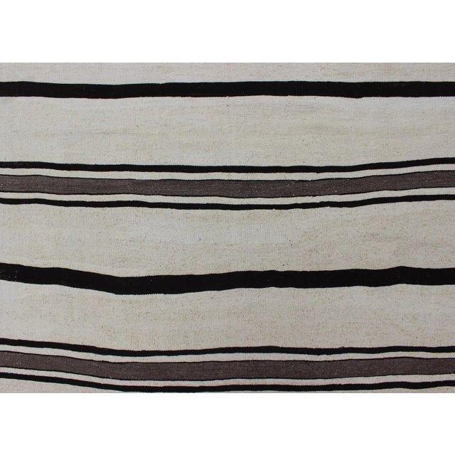 Brown Large Vintage Turkish Kilim Rug With Vertical Stripes in Cream and Brown For Sale - Image 8 of 11
