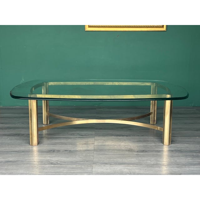 Mid-Century Modern Mid-Century Mastercraft Brass Coffee Table With Glass Top For Sale - Image 3 of 16