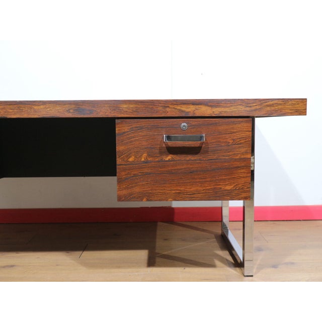 Chrome Mid Century Modern Vintage Rosewood Writing Office Desk For Sale - Image 8 of 15