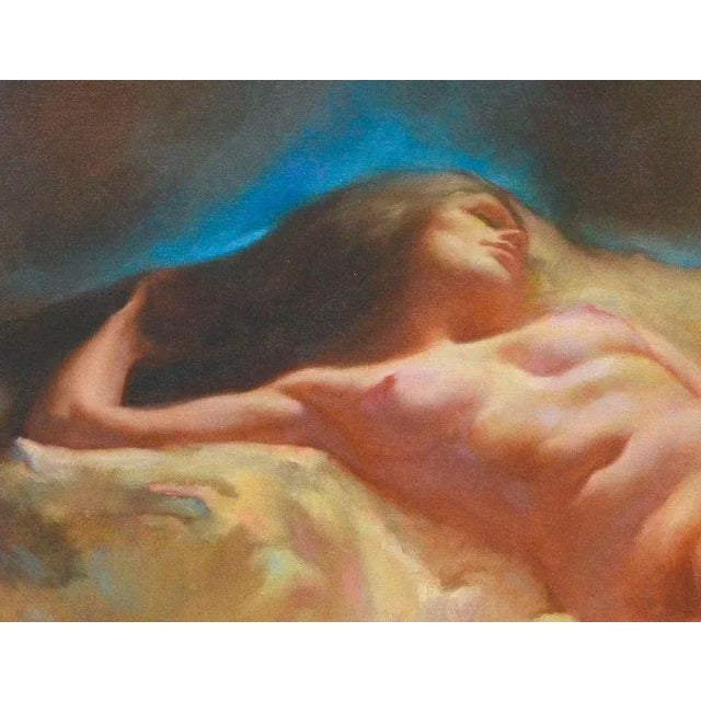 Reclining nude scene in desert tones by Scottsdale, Arizona artist Thomas (Tom) P. Darro (American, b. 1946), circa 1990....