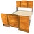 An attractive Art Deco Double Bed featuring a bow fronted footboard in a honey colour with chocolate brown laquer inlay...