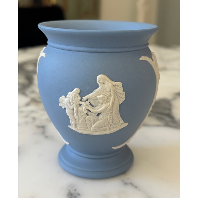 Vintage English Wedgwood Blue Jasperware Neoclassical Vase For Sale - Image 13 of 17