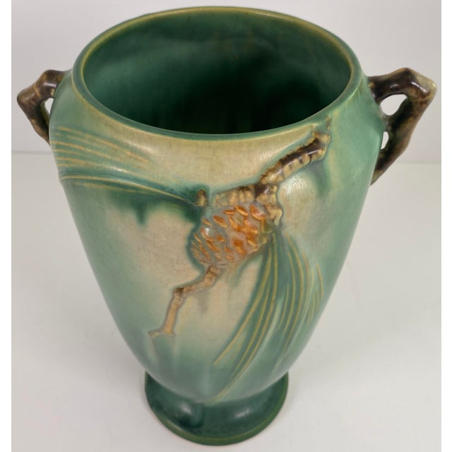 Roseville Pinecone Art Pottery Vase, Green Glaze, American Art Deco, Circa 1930 For Sale - Image 12 of 13
