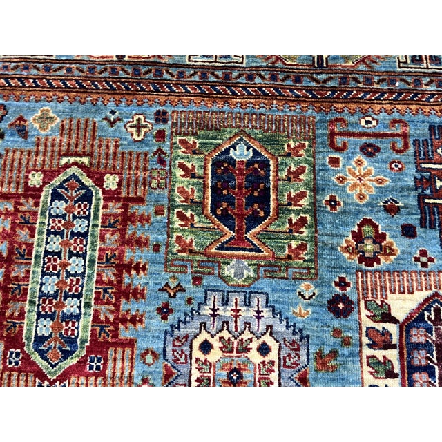 Textile Turquoise Kazak Style Tree of Life Rug - 4'9" X 6'3" For Sale - Image 7 of 10