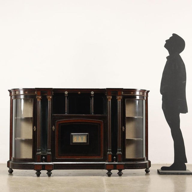 English style serving table with ebonised wooden frame, decorated with maple fillets and geometric stucco motifs, England...
