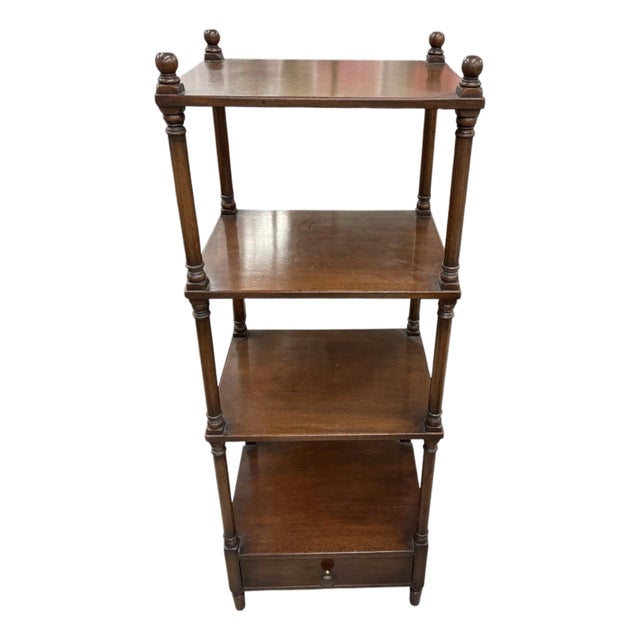 Vintage Four-Tier Turned-Wood Étagère Stand With Base Drawer For Sale