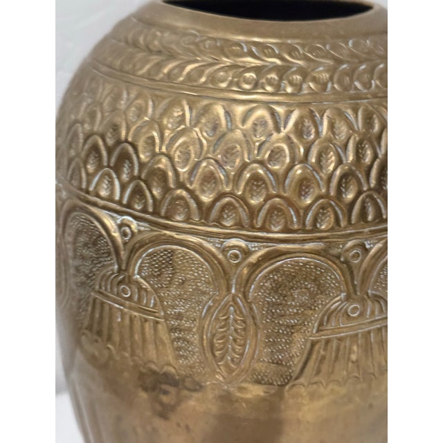 Mid 20th Centry Hammered Solid Brass Vase Hand Carved Decor Ornate For Sale - Image 4 of 11