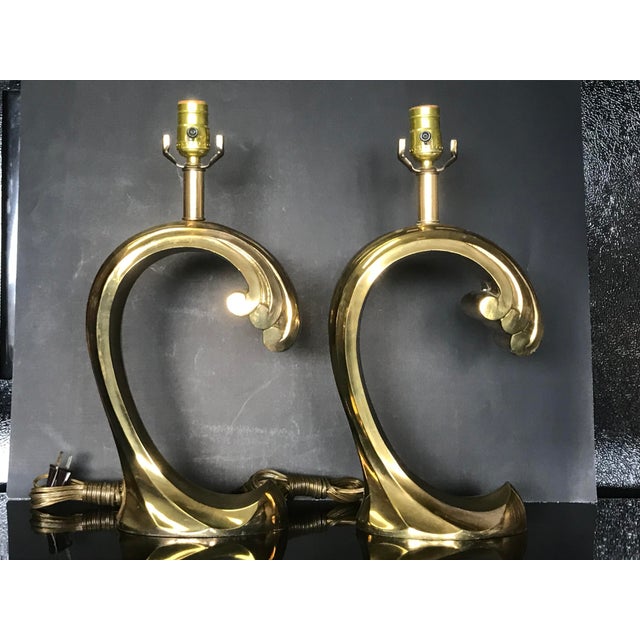 Brass Wave Table Lamps - a Pair For Sale - Image 11 of 13