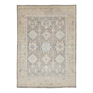 Modern Tabriz Style Wool & Silk Area Rug – Slate Grey & Sky Blue Geometric 10x14 For Sale