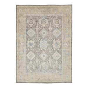 Modern Tabriz Style Wool & Silk Area Rug – Slate Grey & Sky Blue Geometric 10x14