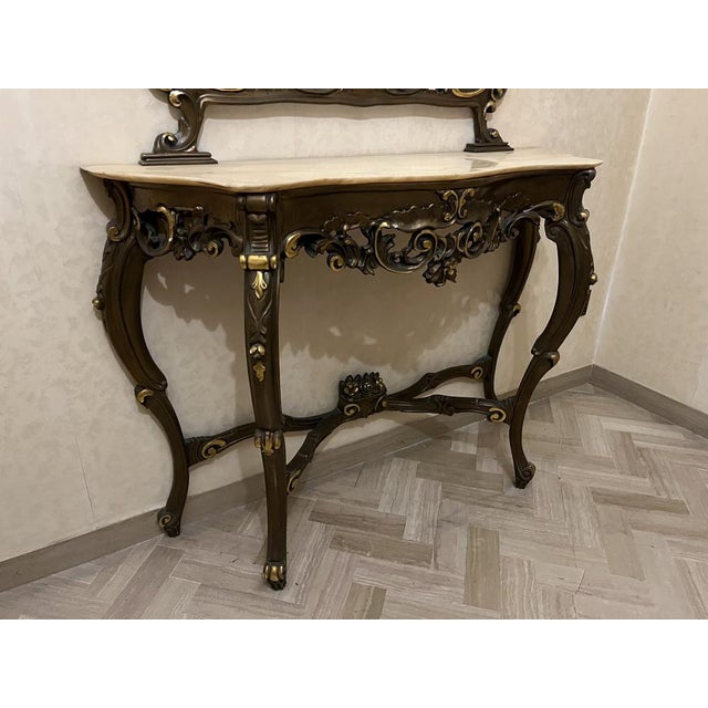 Wood Baroque Golden Console with Wall Lamps, 1900, Set of 3 For Sale - Image 7 of 18
