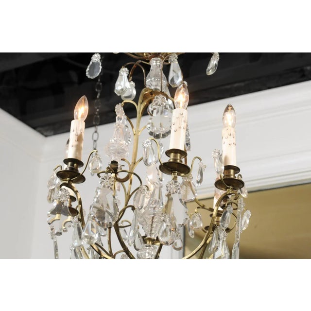 French 19th Century Six-Light Crystal Chandelier with Scrolled Brass Armature For Sale - Image 10 of 12