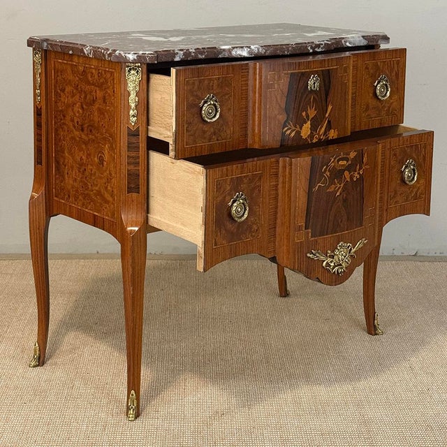 Antique French Louis XVI Marquetry Rouge Marble Top Commode For Sale - Image 14 of 18