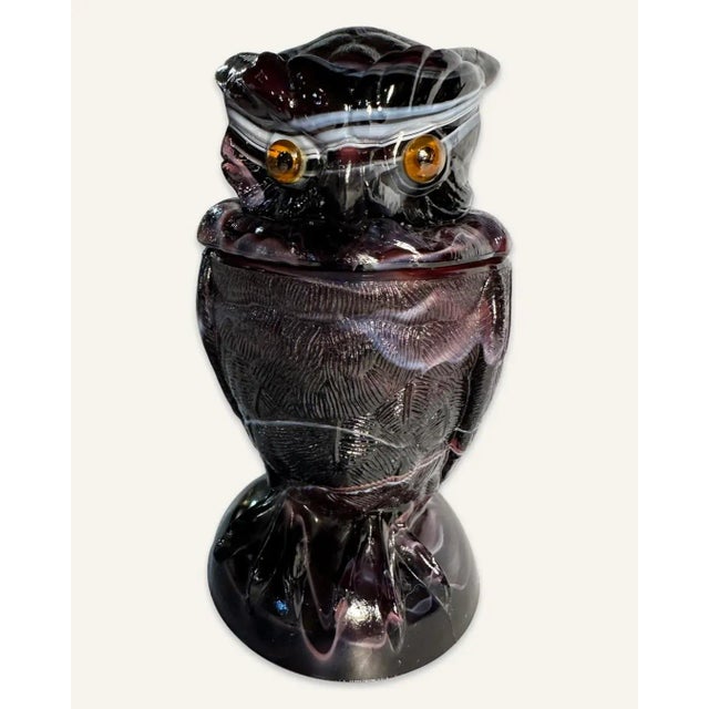 1960s Imperial Glass Purple Slag Glass Owl Lidded Jar For Sale - Image 10 of 10