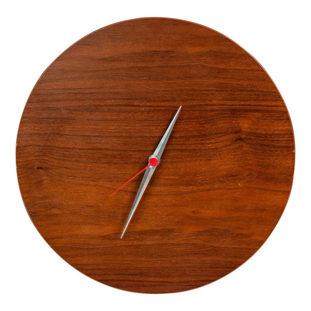Mid-Century Modern 13 Inch Minimalist Wall Clock Carved From Solid Walnut, Usa, C. 1970s For Sale