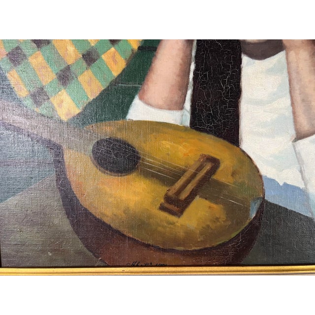 1960's Abati Young Woman With Mandolin Oil Painting, Framed For Sale - Image 10 of 13
