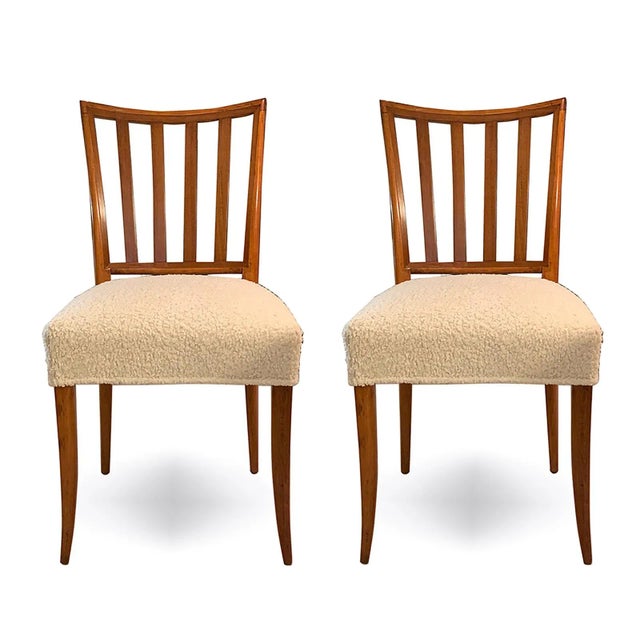 Mid-Century Slat-Back Dining Chairs in Boucle Fabric - a Pair For Sale - Image 12 of 12