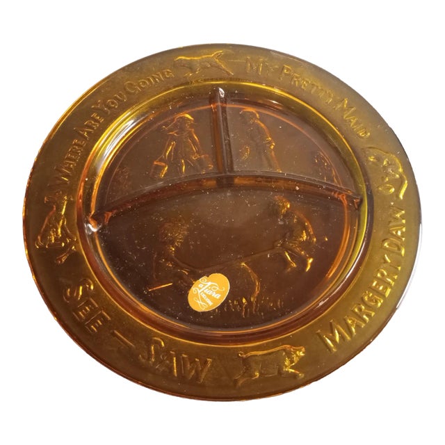 Vintage 1940s Amber Tiara Glass Divided Plate For Sale