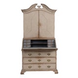 18th C. Swedish Gustavian Period Gray Painted Secretary With Library For Sale