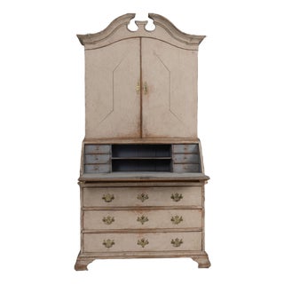 18th C. Swedish Gustavian Period Gray Painted Secretary With Library For Sale