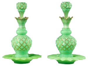 Mid-19th-Century Green Opaline Flasks, Set of 2