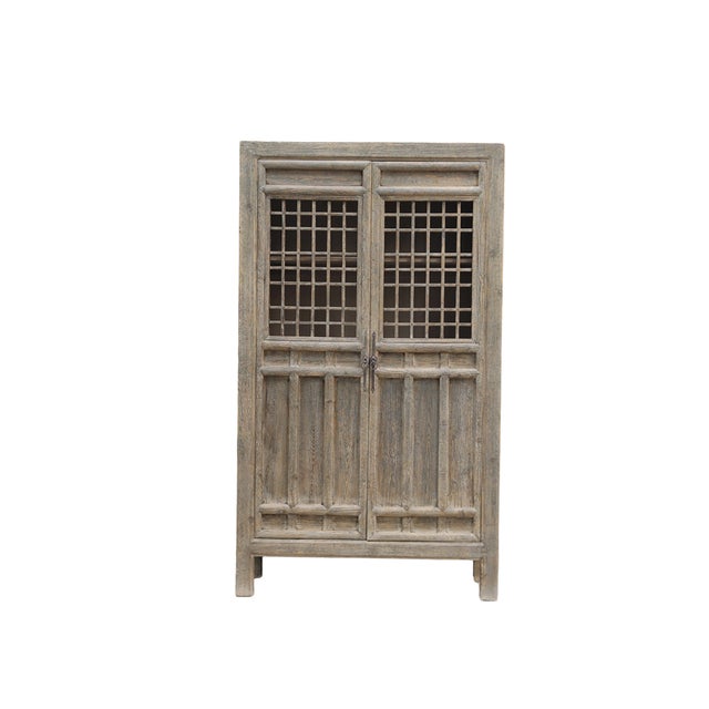 Farmhouse Pine Armoire Constructed From Antique Chinese Trellis Doors For Sale - Image 3 of 4