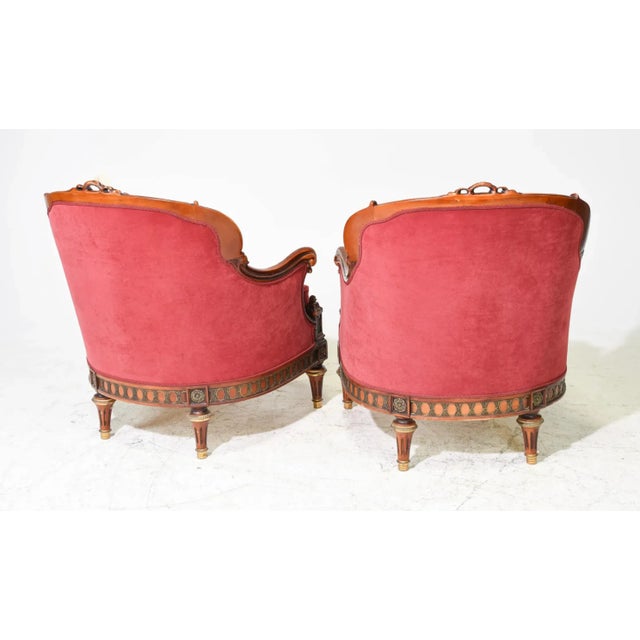 French Louis XVI Style Bergere Arm Chairs With Ormolu Accents - a Pair For Sale - Image 4 of 6