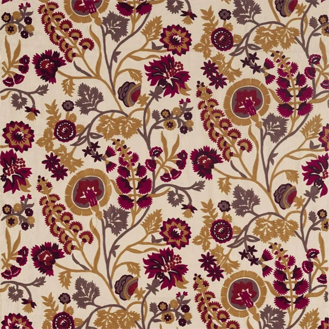 Zoffany Hardwick Crewel Fabric in Antique Gold/Cinnabar - a Sample For Sale