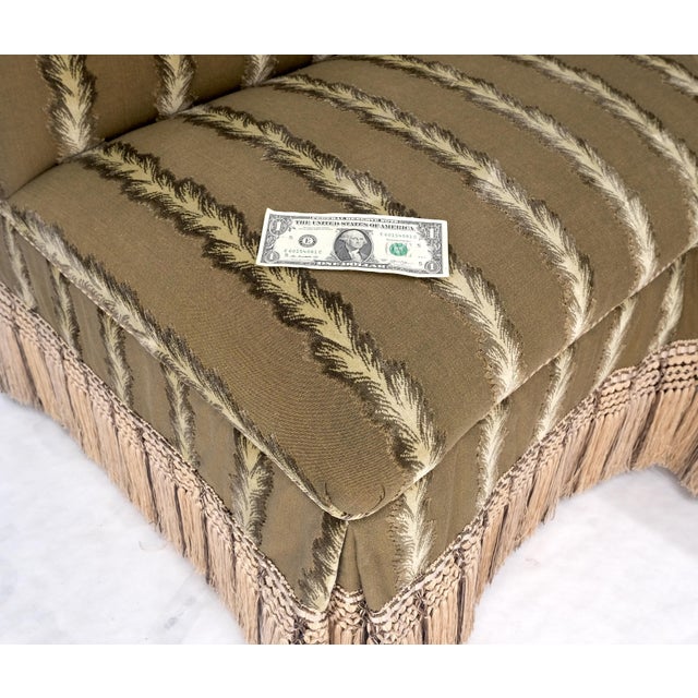 Army Green Two Way Two Part "C" Shape Striped Upholstery Custom Sofa Couch w/ Tassels MINT! For Sale - Image 8 of 16
