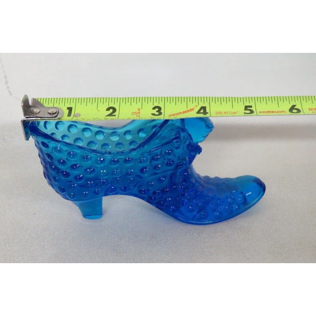 Victorian Fenton Blue Hobnail Cat Head Victorian Glass Slipper Shoe Figurine For Sale - Image 3 of 12