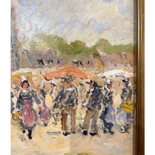 Blue Mid-Century French Framed "Marche Breton a Quimper" Painting Signed Fanch Lel For Sale - Image 8 of 11