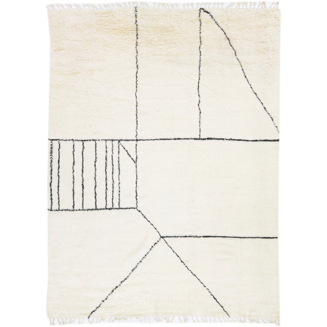 Ivory Modern Moroccan Style Handmade Abstract Pattern Wool Rug by Apadana For Sale - Image 11 of 11