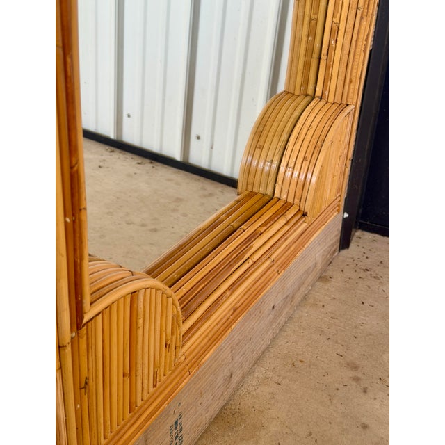 Gabriella Crespi Vintage Coastal Boho Refinished Pencil Reed Rattan Sculptural Arch Wall Mirror For Sale - Image 4 of 12