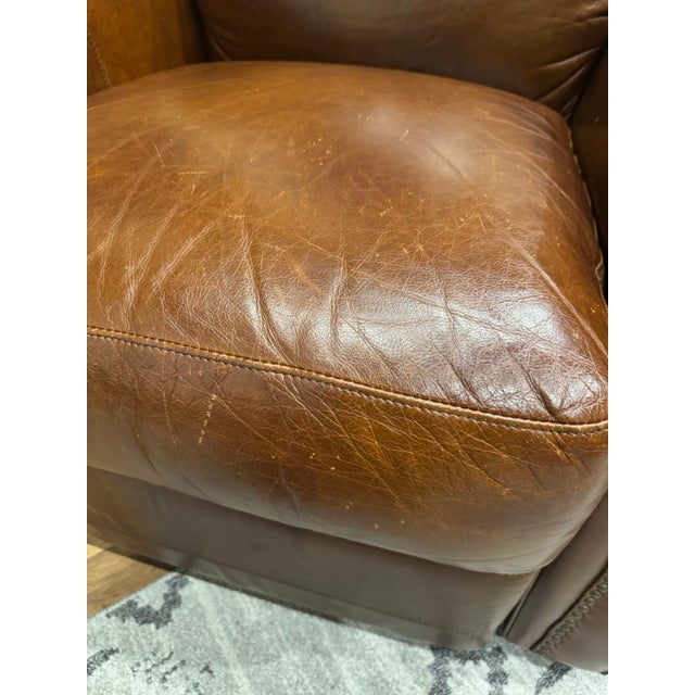 Vintage Traditional Chocolate Brown Leather Club Chair Recliner With Brass Nailhead Trim For Sale - Image 14 of 16