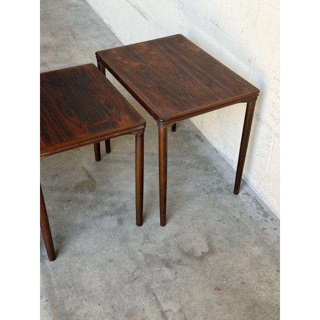 Rosewood Stacking Nesting Tables Three Piece Set Denmark Vintage 1960s For Sale - Image 4 of 10