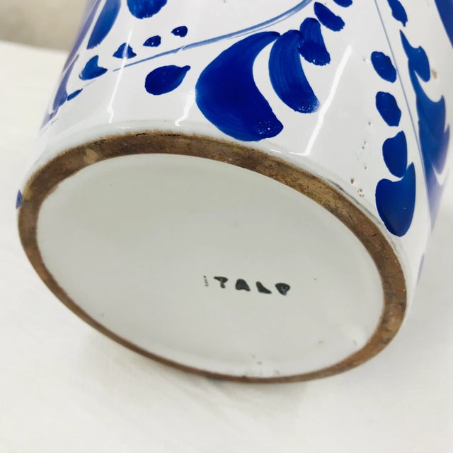 Early 21st Century Hand-Painted Blue and White Cachepot - Marked Italy For Sale - Image 6 of 7