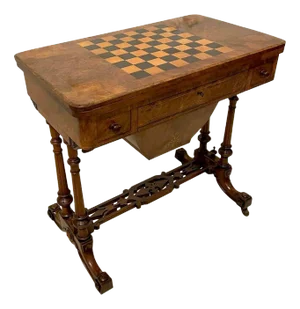 Antique Victorian Burr Walnut Inlaid Games Table