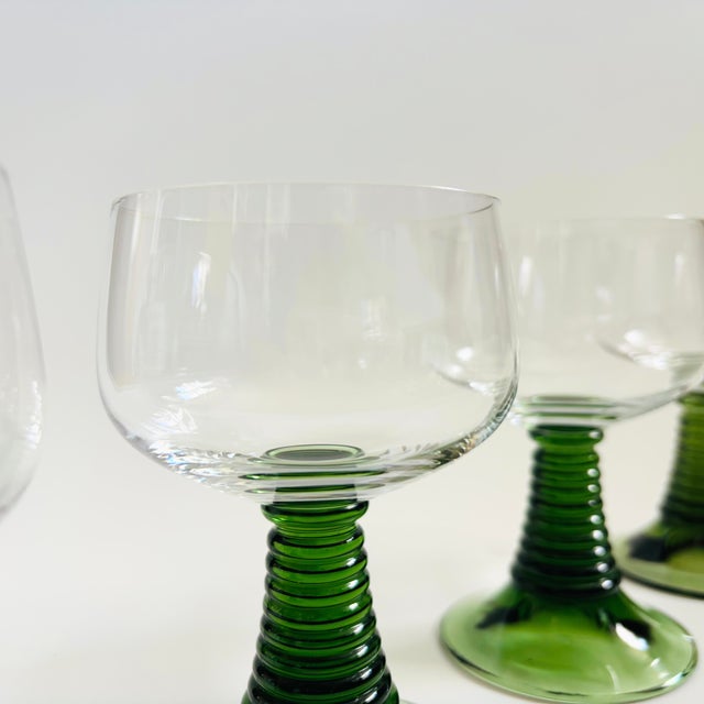 German Roemer Coupe Wine Glasses With Green Stems - Set of 4 For Sale - Image 4 of 6