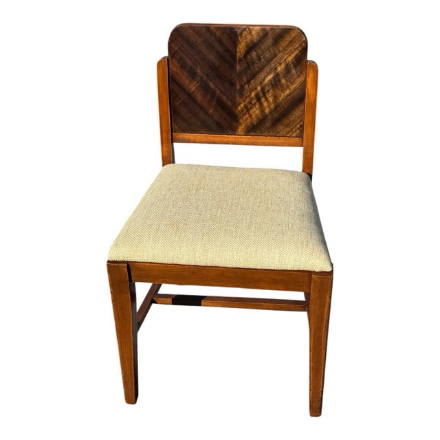 Art Deco 1930s Art Deco Walnut French Vanity Chair Newly Upholstered For Sale - Image 3 of 17